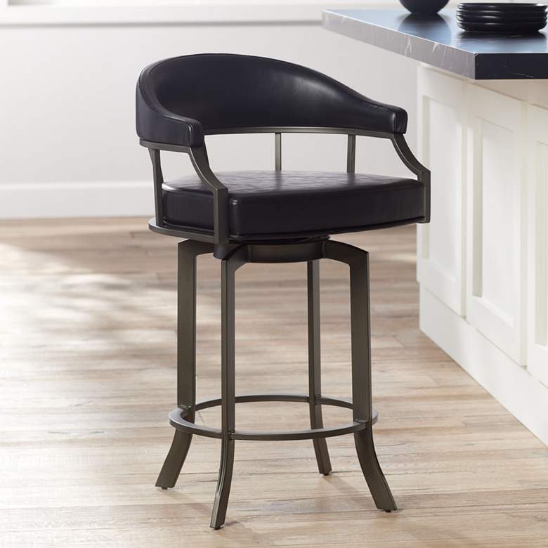 Image 1 Edy 26 inch Black Faux Leather Swivel Counter Stool