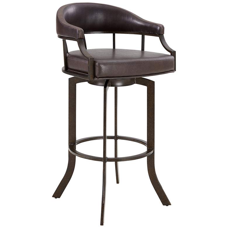 Image 2 Edy 26" Brown Faux Leather Swivel Counter Stool with Arms