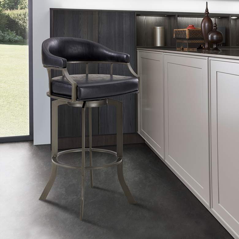 Image 1 Edy 30" Black Faux Leather Swivel Barstool