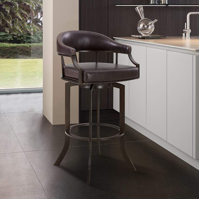 Image 1 Edy 30" Brown Faux Leather Swivel Barstool