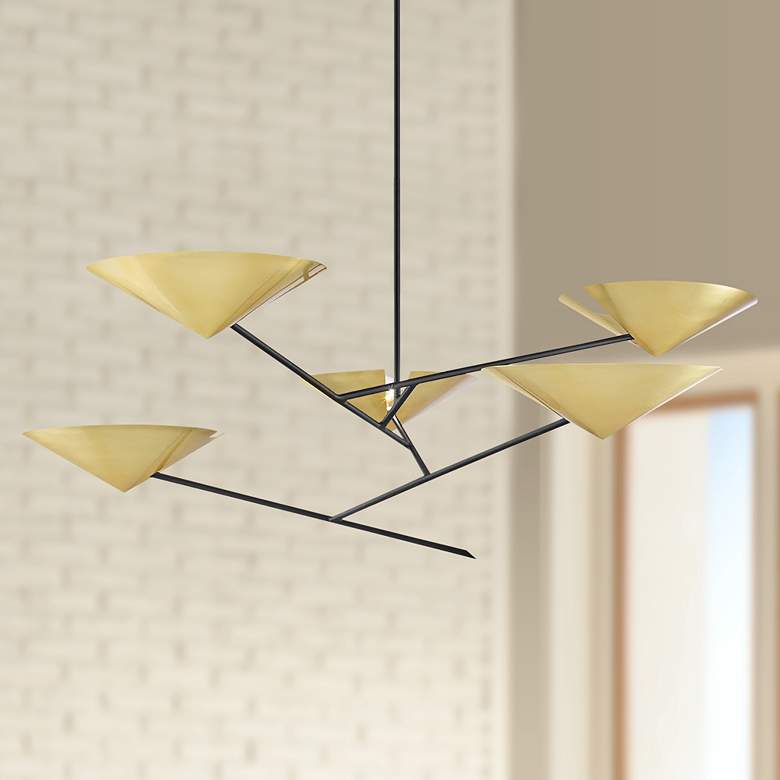 Image 1 eEquilibrium 5-Light Black Chandelier with Aged Brass Shade