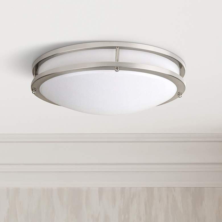 Image 1 Effie 12 inch Wide Nickel Round LED Ceiling Light