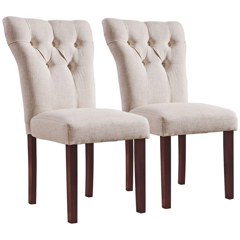 Image 1 Effie Beige Linen Tufted Side Chair Set of 2