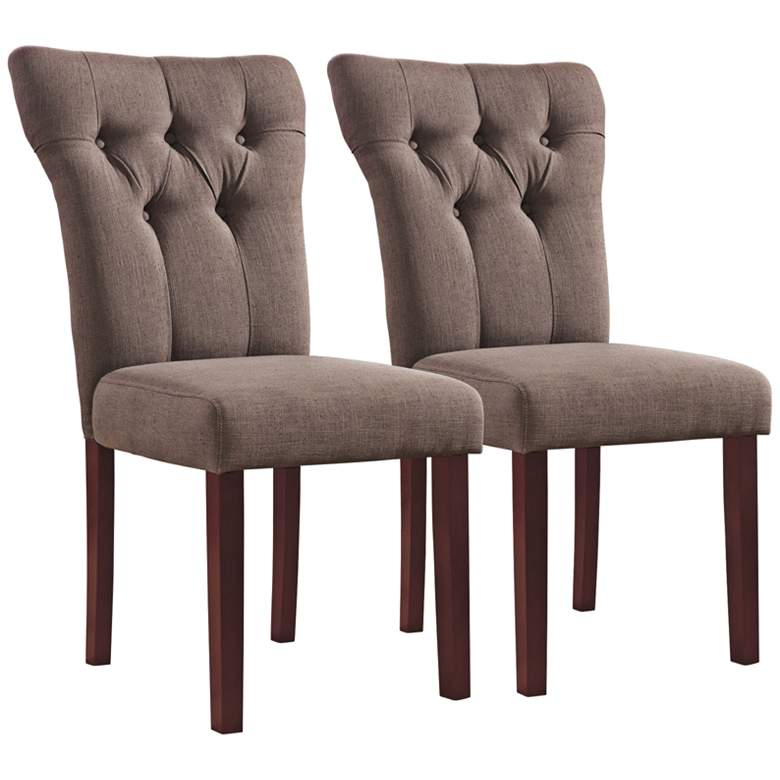 Image 1 Effie Light Brown Linen Tufted Side Chair Set of 2