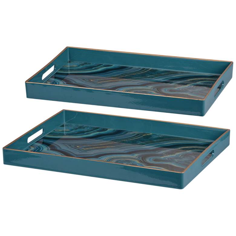 Image 1 Effra Turquoise Rectangular Decorative Trays Set of 2