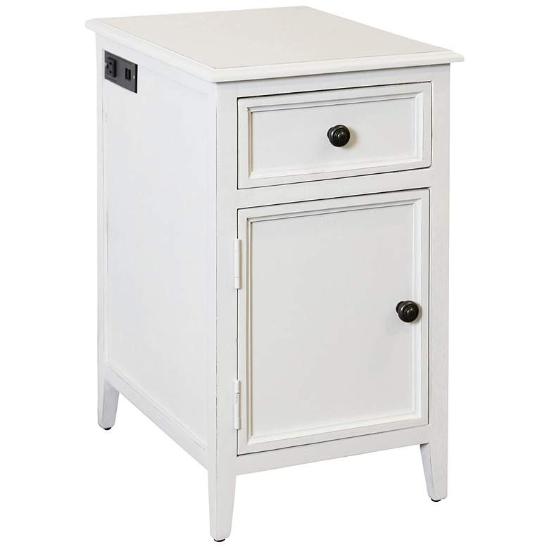 Image 1 Egg Shell 15" Wide White Outlet and USB Side Table