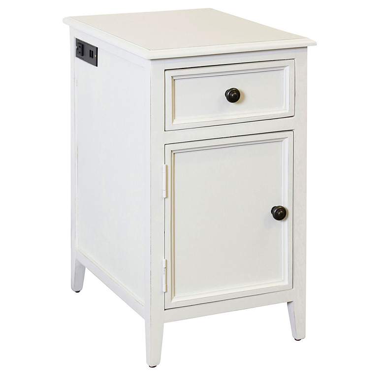 Image 2 Egg Shell 15" Wide White Outlet and USB Side Table more views