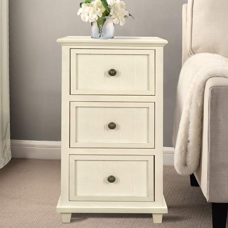 Image 1 Egg Shell 16" Wide Painted White Wood 3-Drawer Side Table