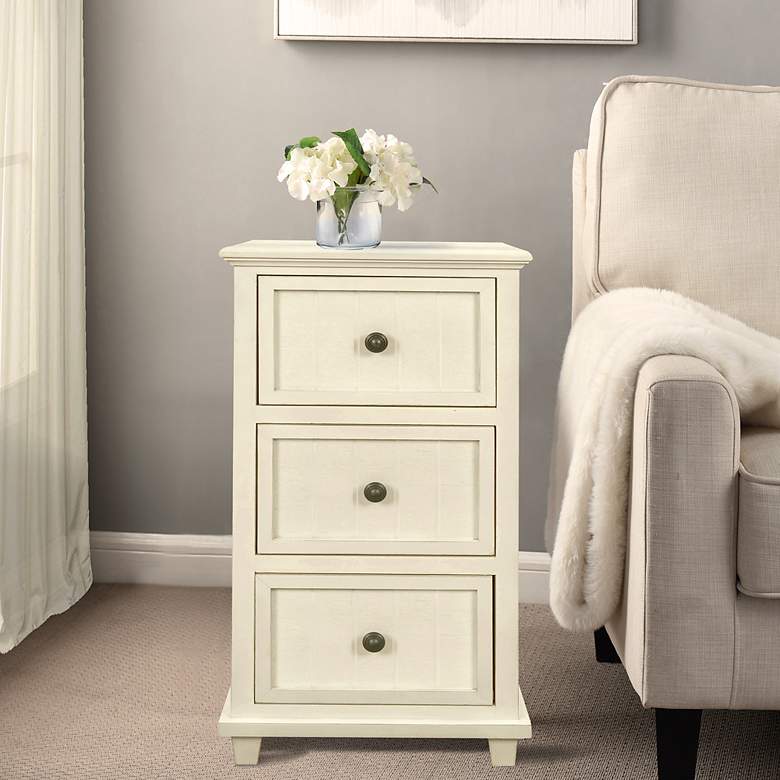 Image 4 Egg Shell 16" Wide Painted White Wood 3-Drawer Side Table more views