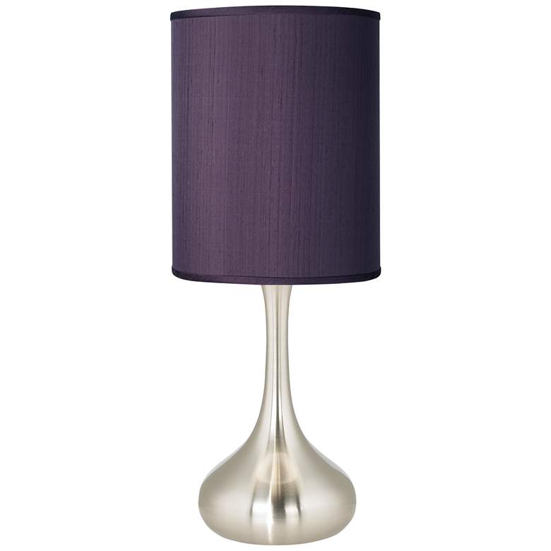 Eggplant Faux Silk Brushed Nickel Droplet Table Lamp