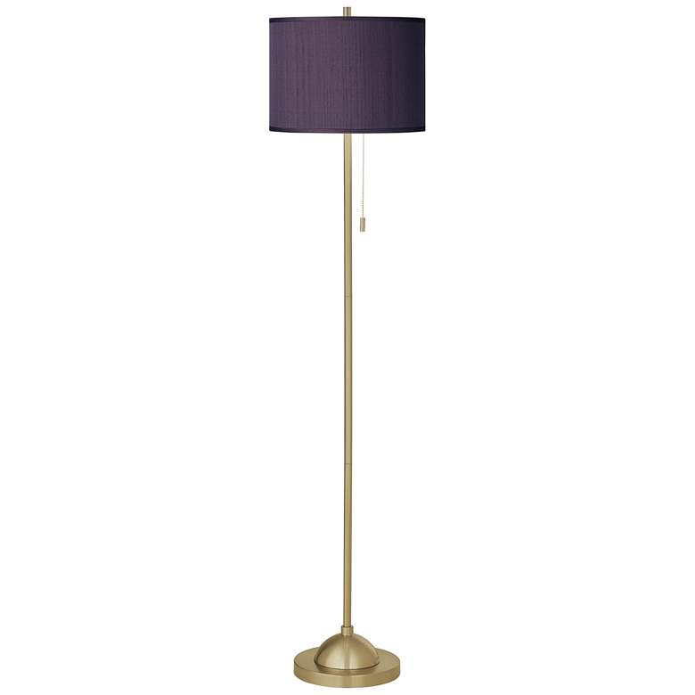 Image 2 Eggplant Faux Silk Giclee Warm Gold Stick Floor Lamp