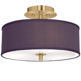 Image1 of Eggplant Faux Silk Gold 14" Wide Ceiling Light
