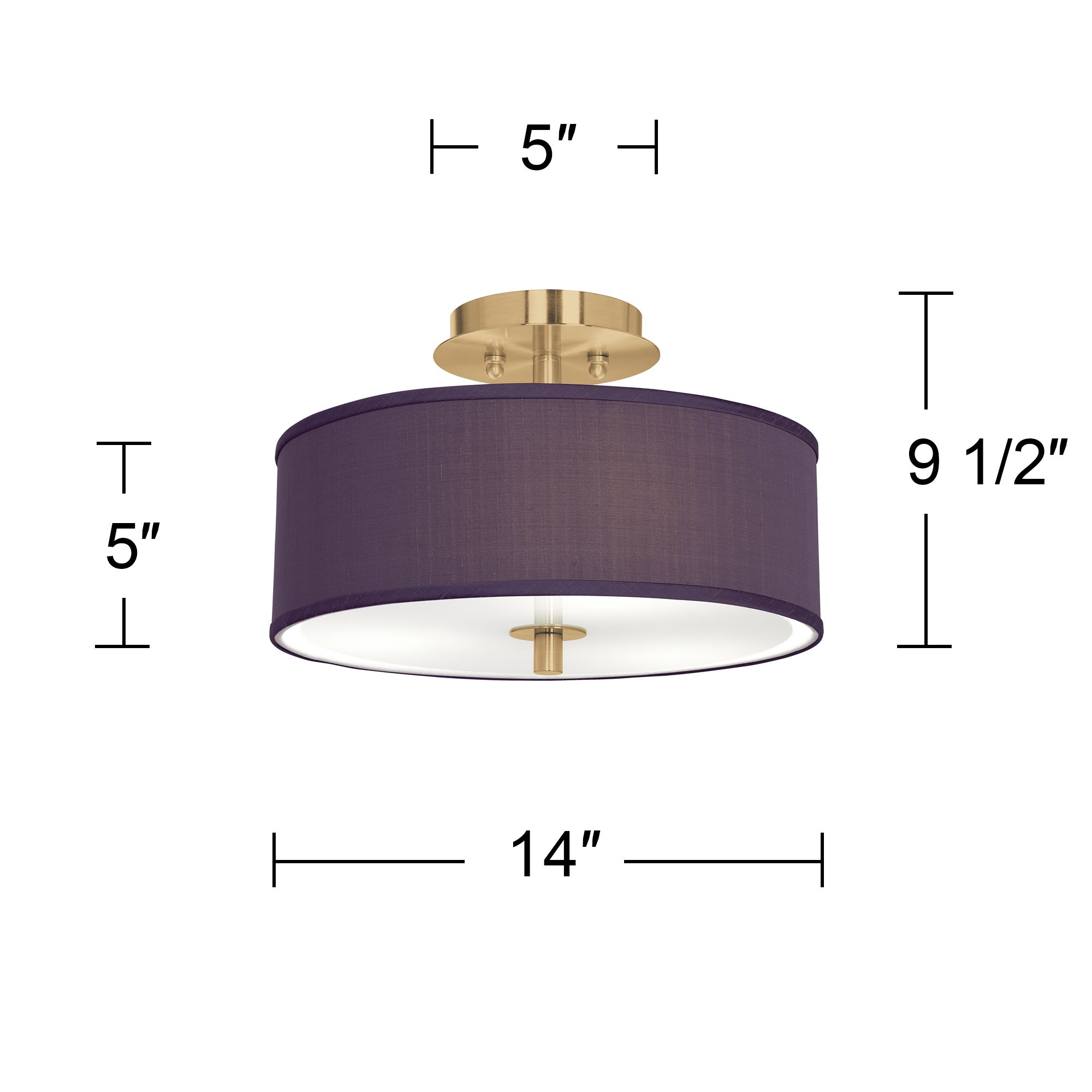 Image 4 Eggplant Faux Silk Gold 14" Wide Ceiling Light more views