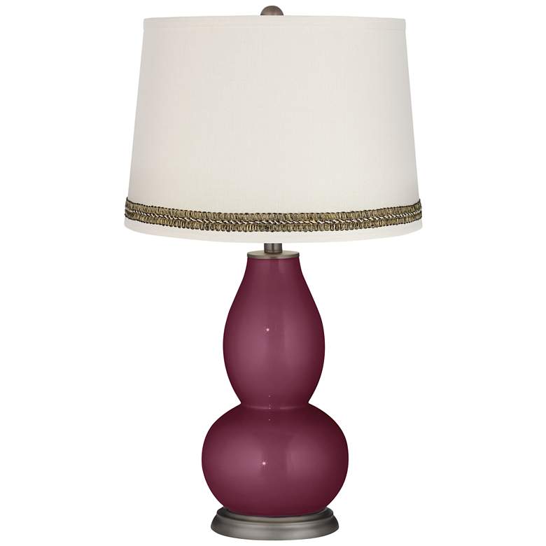 Image 1 Eggplant Metallic Double Gourd Table Lamp with Wave Braid Trim