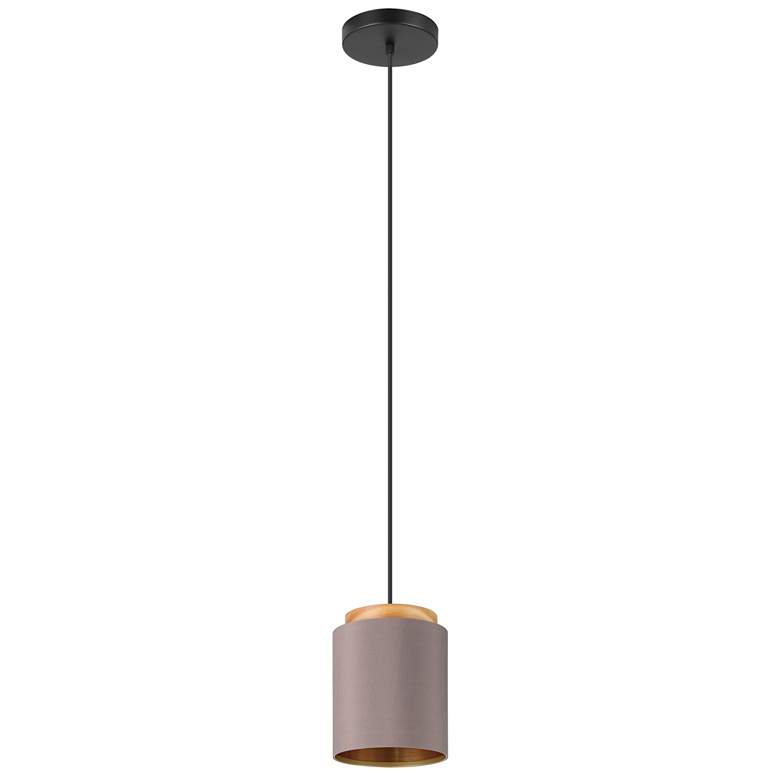 Image 1 Eglo Albariza 1 Light Black & Wood Pendant Light with Fabric Shade