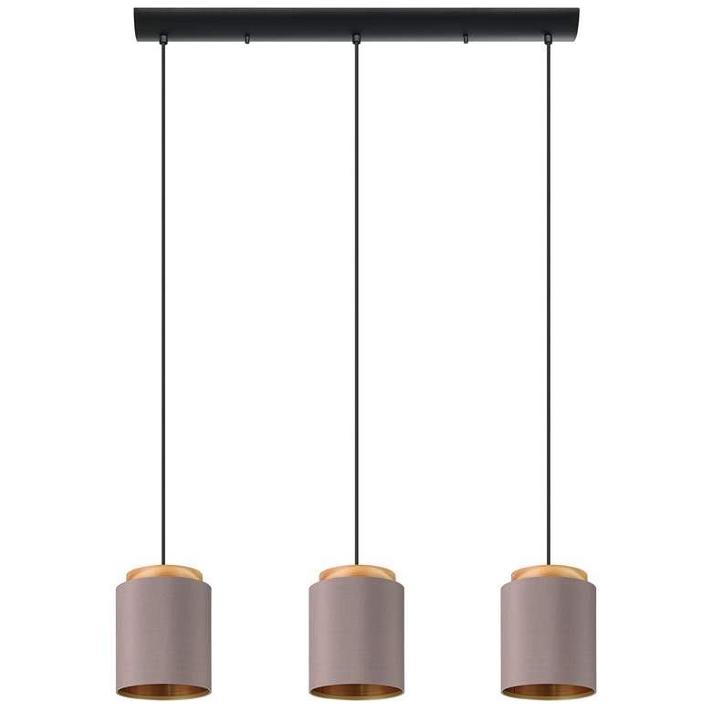 Image 1 Eglo Albariza 3 Light Black and Wood Pendant Light w/ Fabric Shades