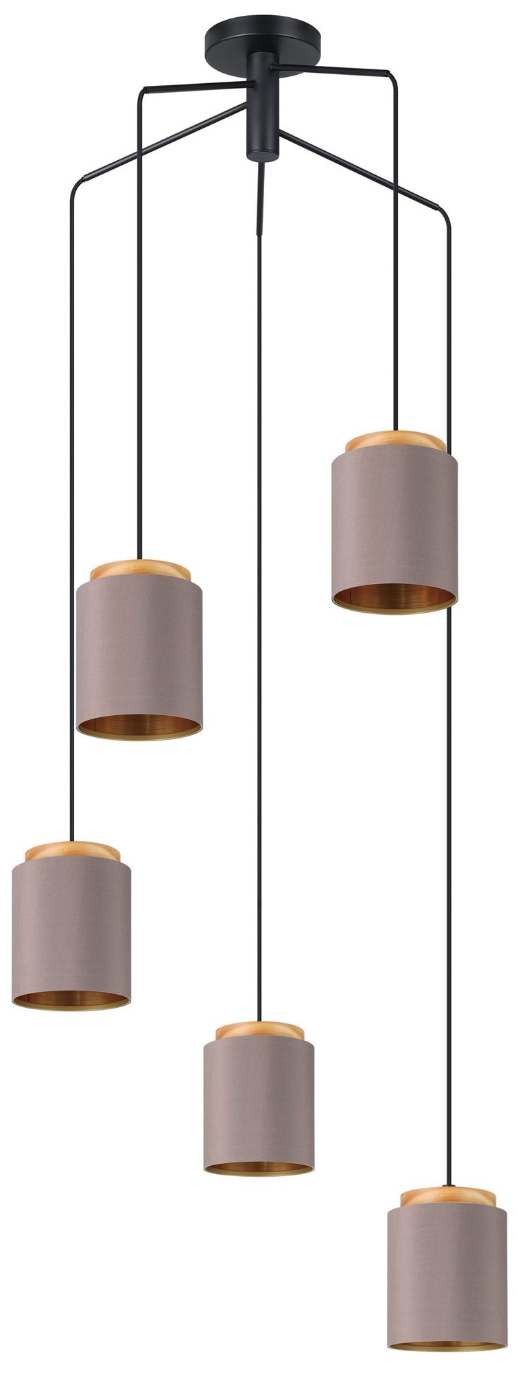 Thumbnail1 of Eglo Albariza 5 Light Black & Wood Pendant Light with Fabric Shades