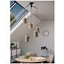 4_Eglo Albariza 5 Light Black & Wood Pendant Light with Fabric Shades more views