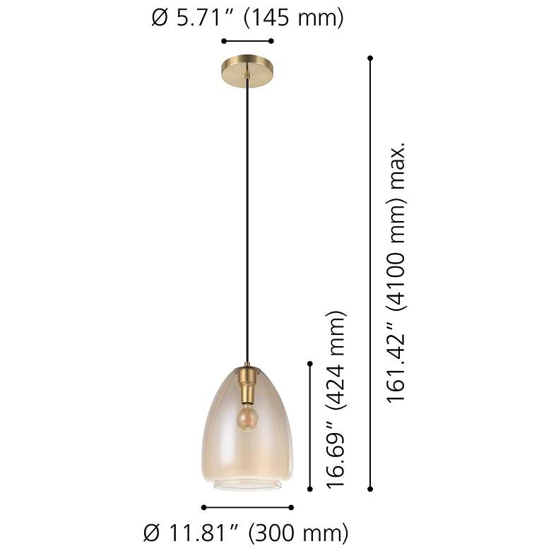 Image 2 Eglo Alobrase 12" Brushed Gold Pendant Light, Metallic Amber Glass Shade more views