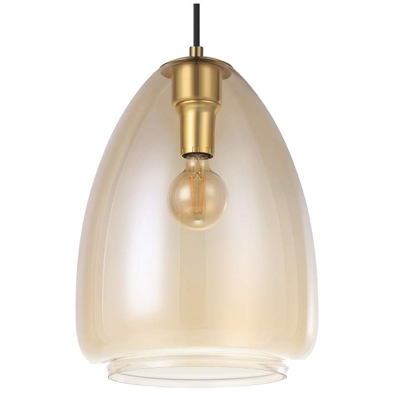 Image 3 Eglo Alobrase 12" Brushed Gold Pendant Light, Metallic Amber Glass Shade more views
