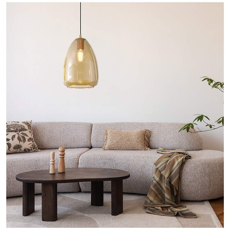 Image 4 Eglo Alobrase 12" Brushed Gold Pendant Light, Metallic Amber Glass Shade more views