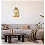 4_Eglo Alobrase 12" Brushed Gold Pendant Light, Metallic Amber Glass Shade more views