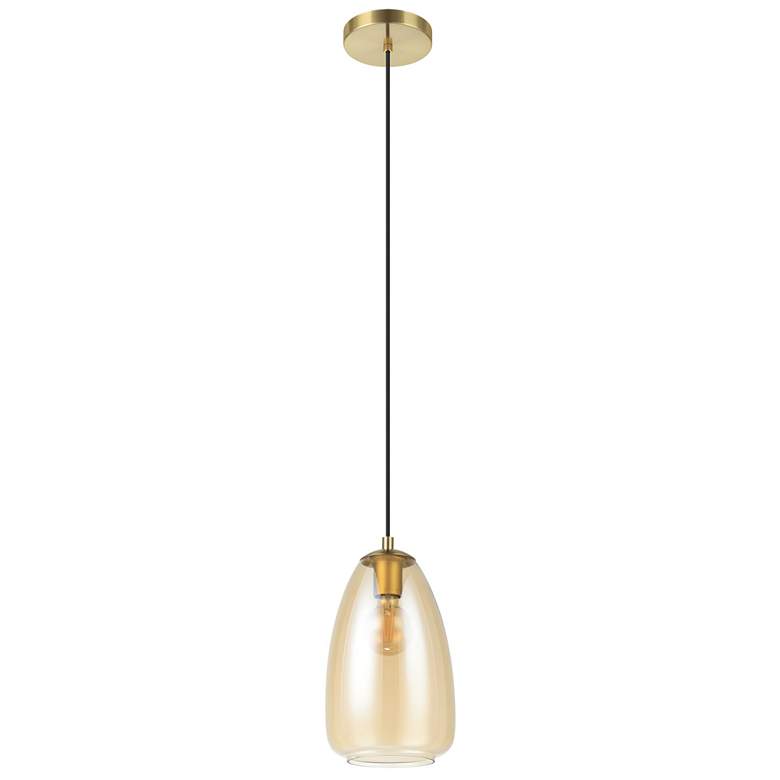 Image 1 Eglo Alobrase 8" 1 Light Brushed Gold Pendant w/ Metallic Amber Glass Shade