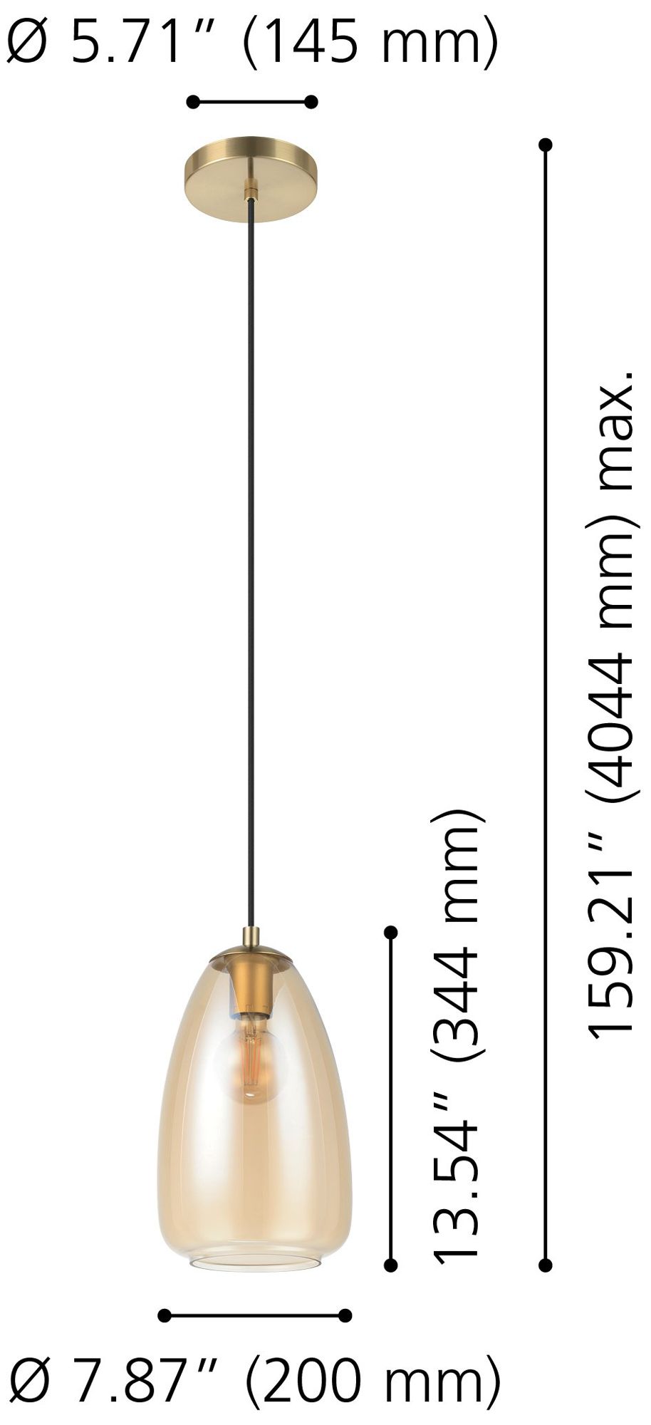 Image 2 Eglo Alobrase 8" 1 Light Brushed Gold Pendant w/ Metallic Amber Glass Shade more views