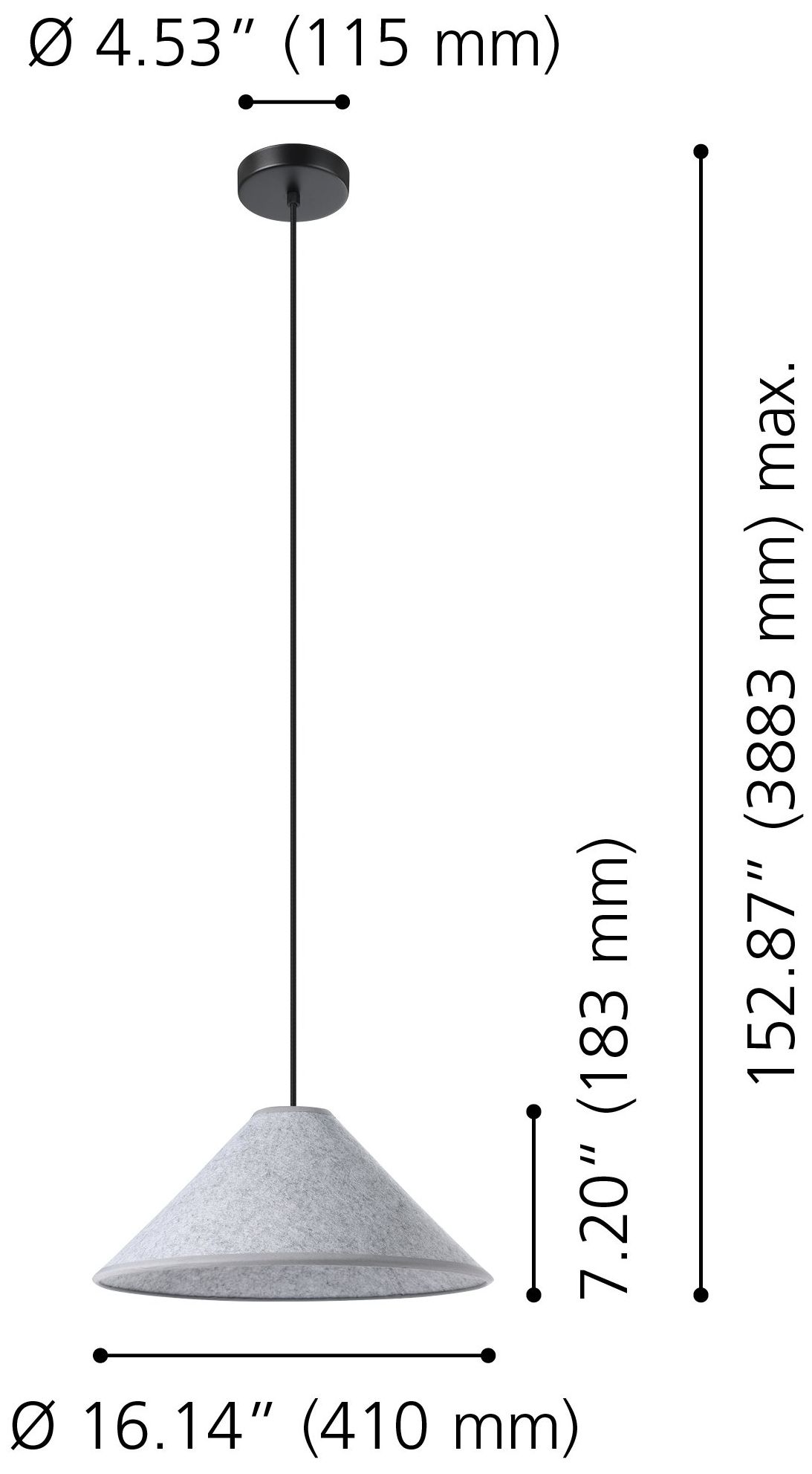 Image 2 Eglo Alsager 16" 1 Light Black Pendant Light with Gray Felt Shade more views