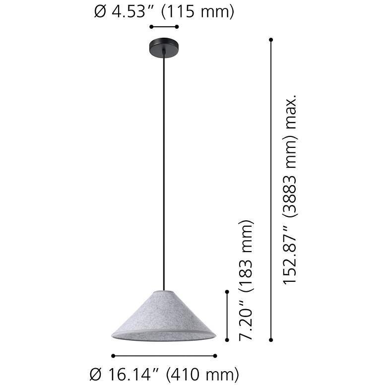 Image 2 Eglo Alsager 16" 1 Light Black Pendant Light with Gray Felt Shade more views