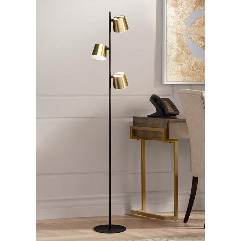 Image 1 Eglo Altimira 62 1/2" 3-Light Black Gold Modern LED Floor Lamp