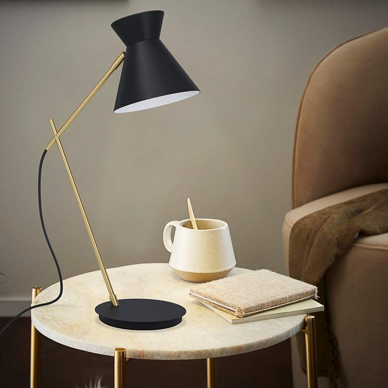 Image 1 Eglo Amezaga Structured Black and Brushed Brass Desk Lamp