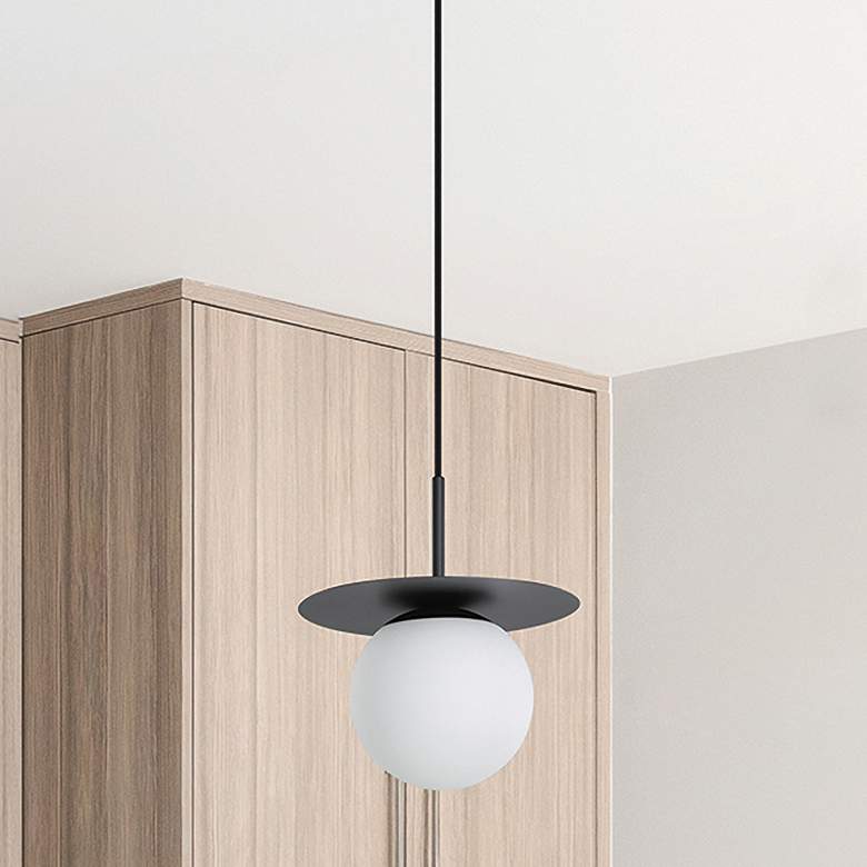 Image 1 Eglo Arenales 10 3/4" Wide Black and Matte Opal Mini Pendant