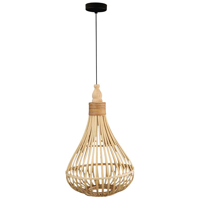 Image 1 Eglo Armsfield 13 3/4" Wide Brown Wood Shade Modern Bell Pendant