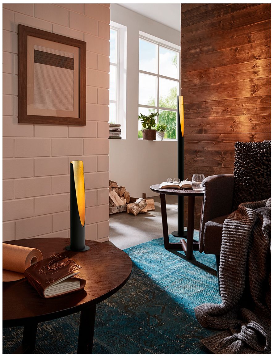 Image 2 Eglo Barbotto Matte Black and Gold Cylinder LED Floor Lamp more views