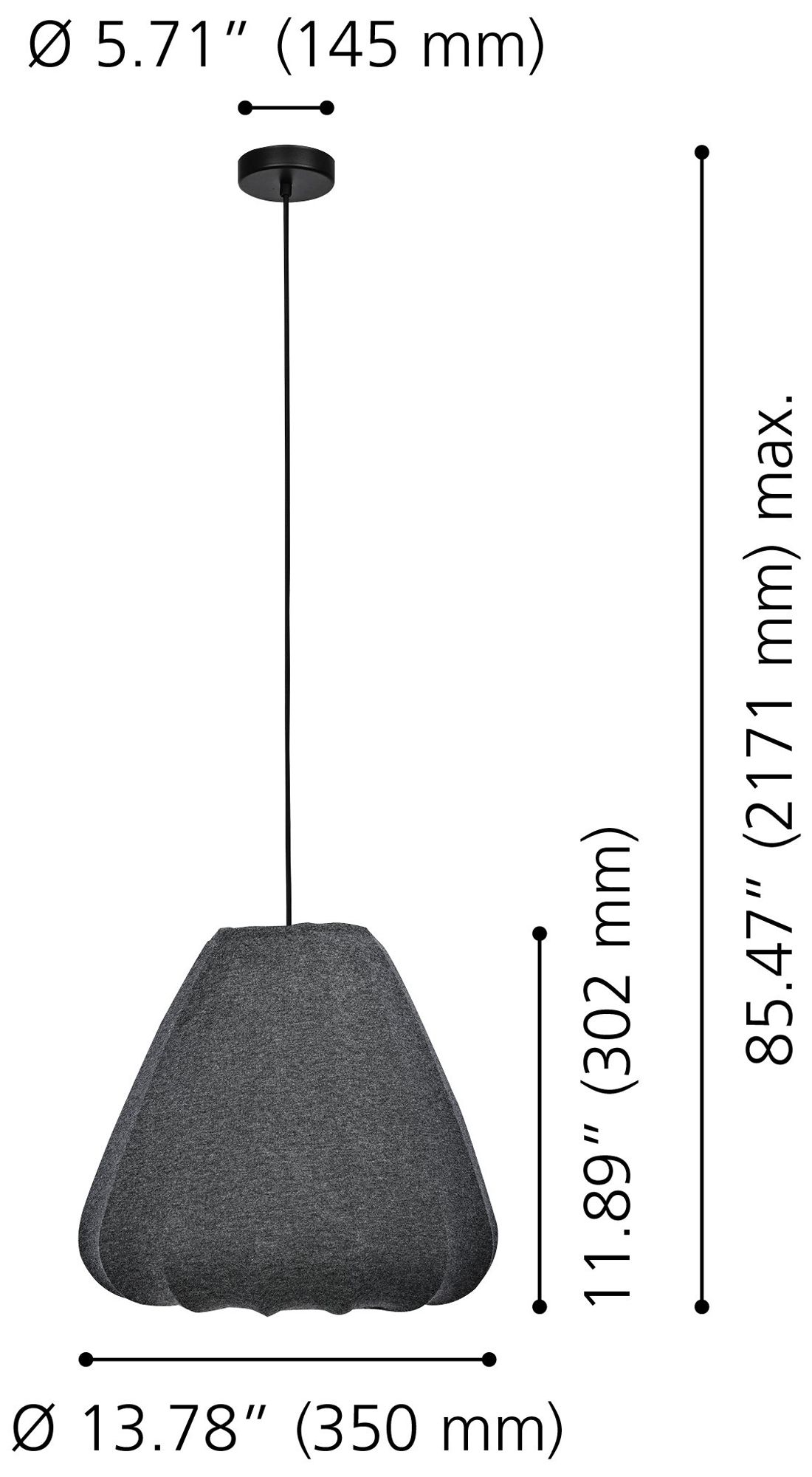 Image 2 Eglo Barlaston 14" 1 Light Black Pendant Light with Gray Jersey Shade more views