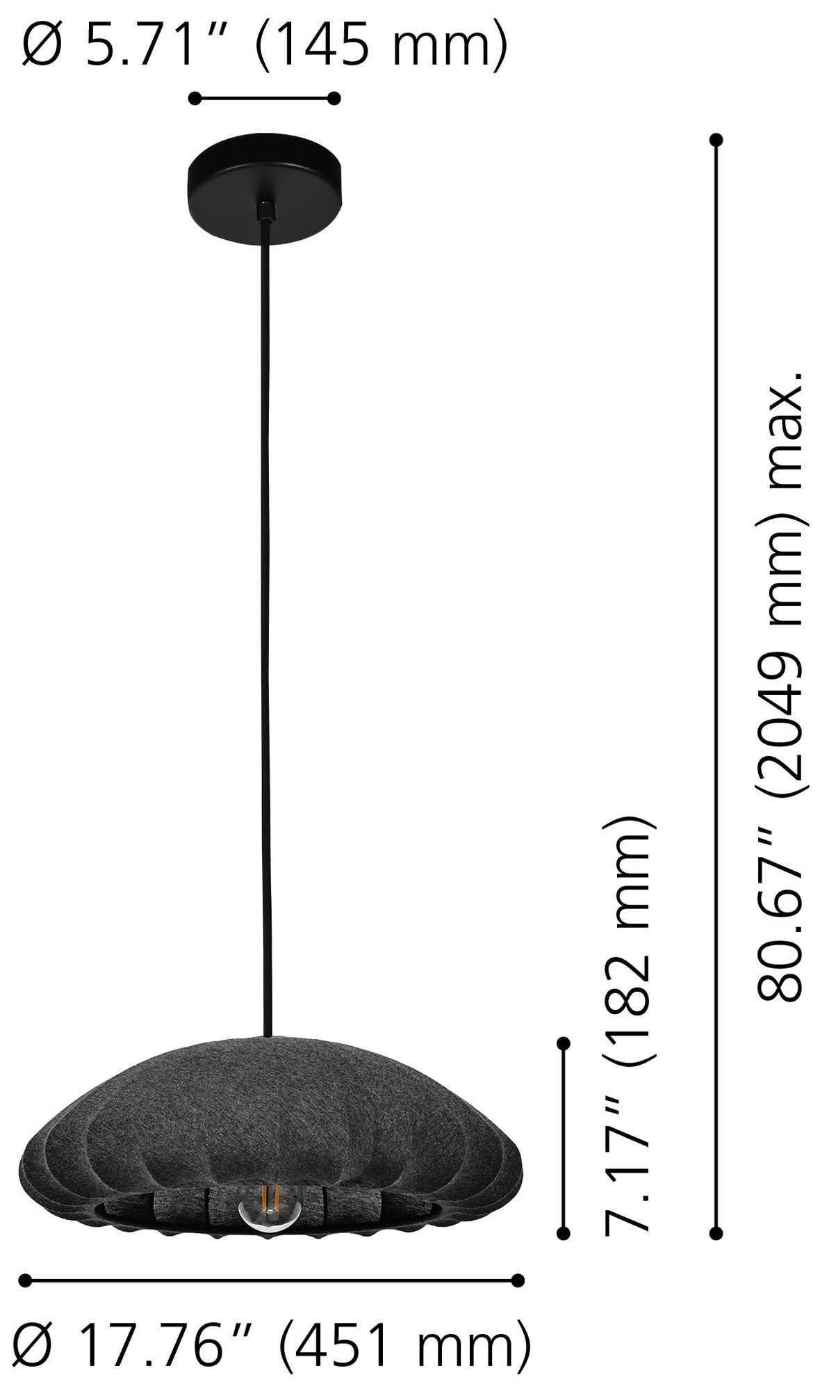 Image 2 Eglo Barlaston 18"1 Light Black Pendant Light with Gray Jersey Shade more views