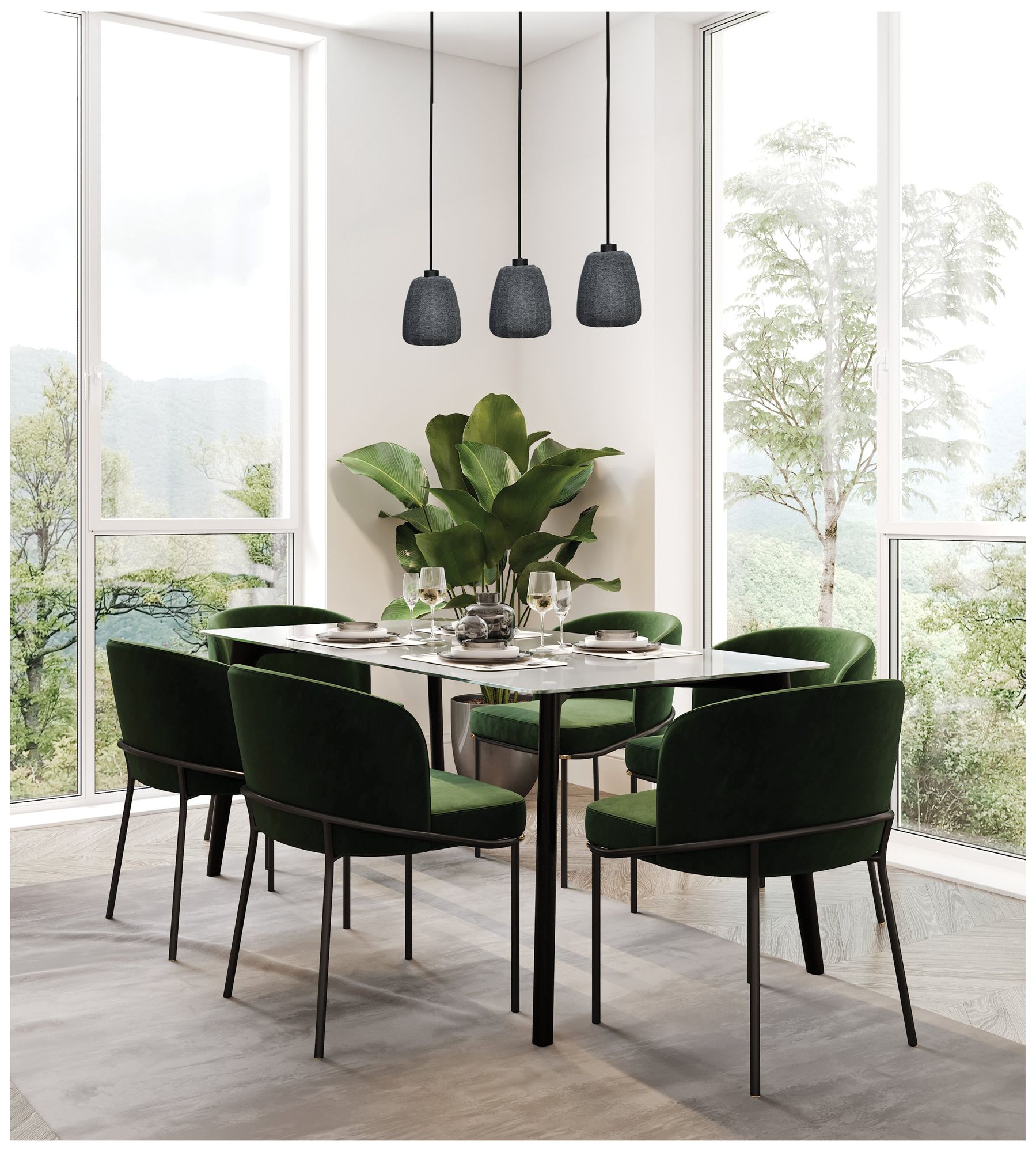 Image 4 Eglo Barlaston 34" 3 Light Black Pendant Light with Gray Jersey Shades more views