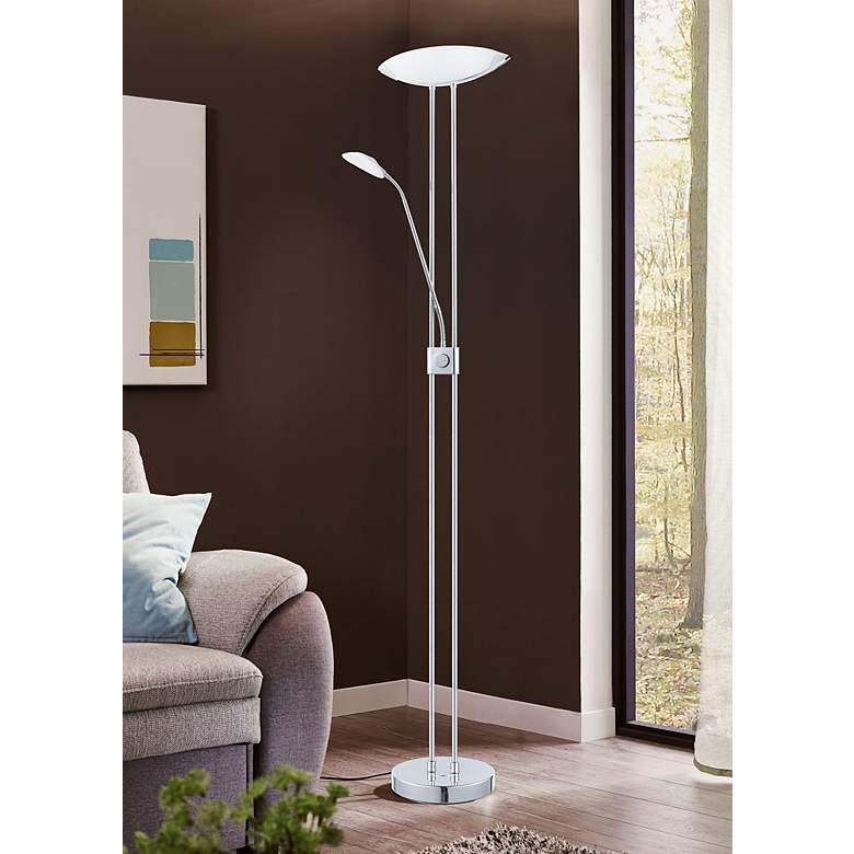 Image 1 Eglo Baya-1 Chrome Finish Adjustable Modern LED Floor Lamp with Side Light