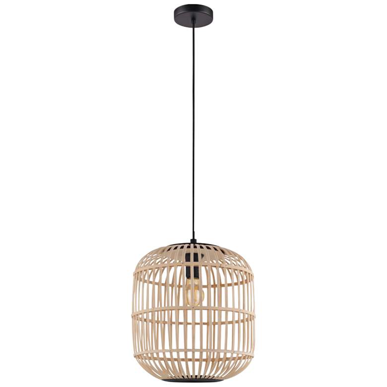 Image 2 Eglo Bordesley 13 3/4" Wide Black and Natural Wood Pendant Light
