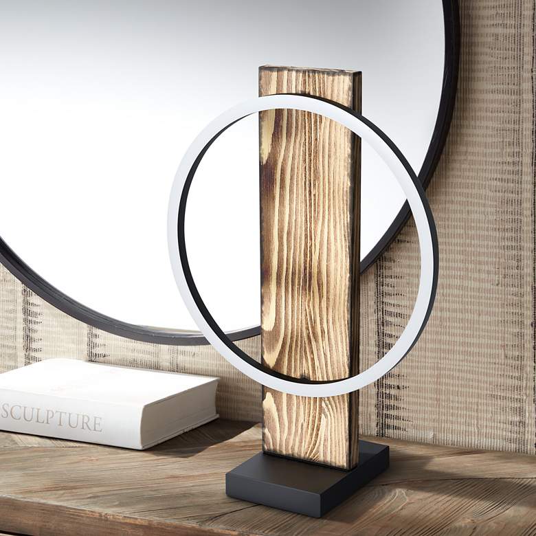 Image 1 Eglo Boyal 16 3/4" High Brushed Pine Wood LED Accent Table Lamp