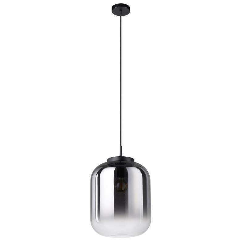 Image 1 Eglo Bulciago 14" 1 Light Black Pendant Light w/ Chrome Smoked Glass Shade