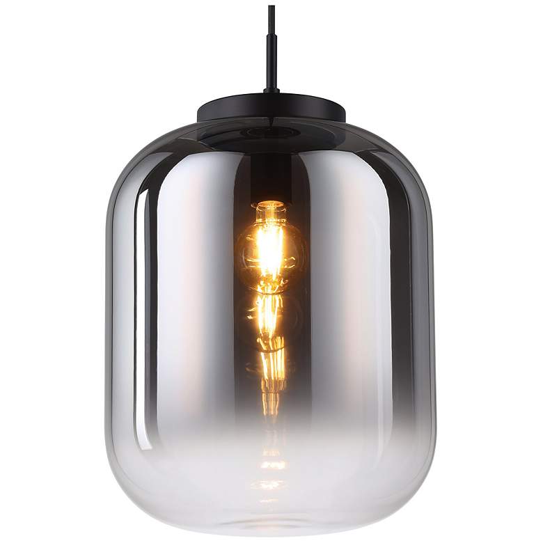 Image 3 Eglo Bulciago 14" 1 Light Black Pendant Light w/ Chrome Smoked Glass Shade more views