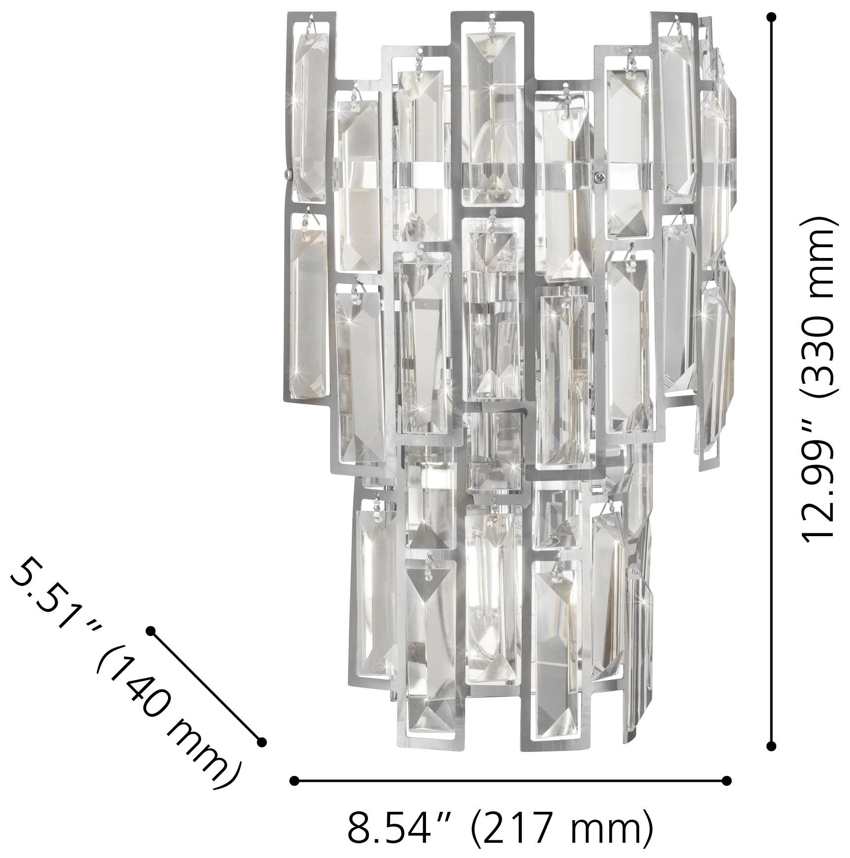 Image 2 Eglo Calmeilles 1 3 Light Chrome Wall Sconce, Clear Glass Crystal Shade more views