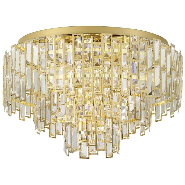 Image 1 Eglo Calmeilles 25" 10 Light Brass Flush Mount w/ Clear Glass Crystal Shade