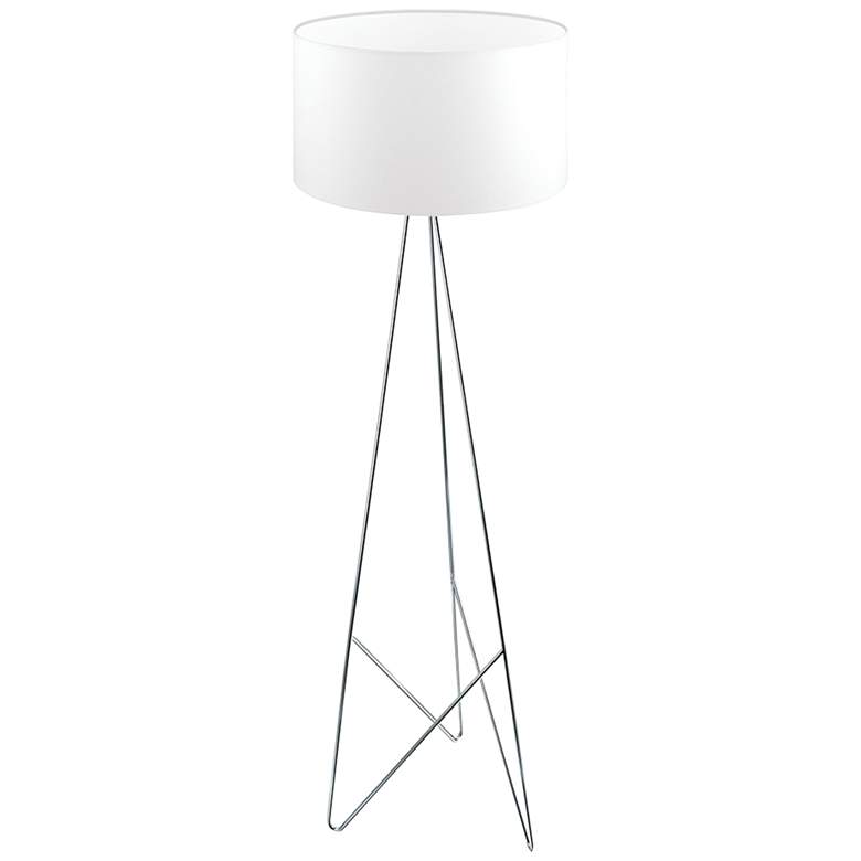Image 1 Eglo Camporale Chrome and White Tripod Metal Floor Lamp