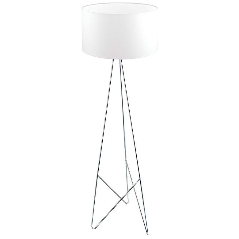 Image 1 Eglo Camporale Chrome and White Tripod Metal Floor Lamp