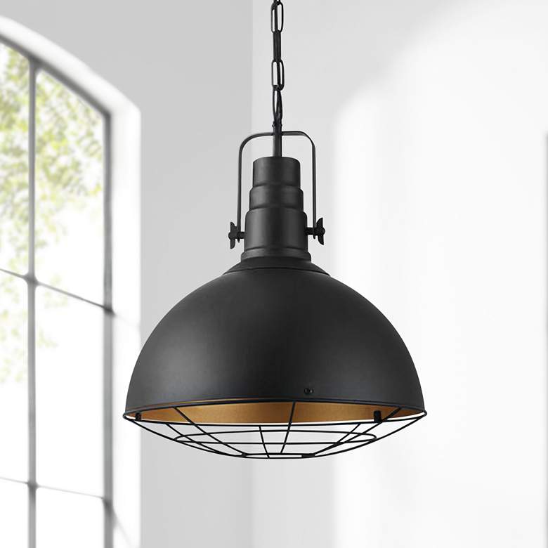 Image 1 Eglo Cannington 15" Wide Matte Black Modern Industrial Pendant Light