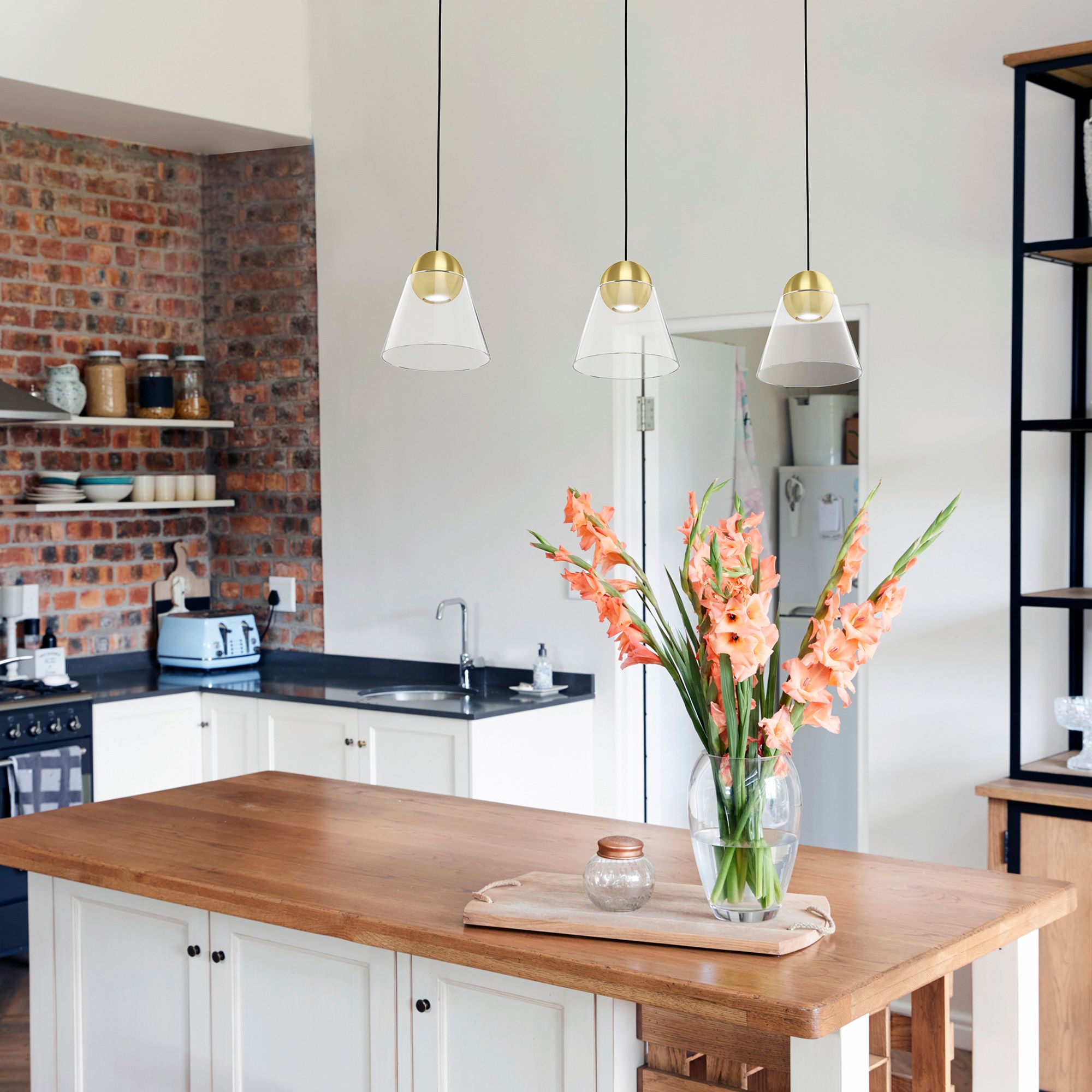 Image 2 Eglo Cerasella 35 1/4" Wide 3-Light Brass LED Linear Pendant more views