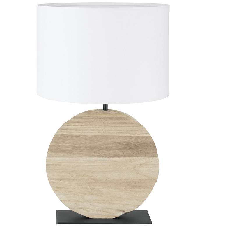Image 1 Eglo Contessore 25" Wood & Black Round Table Lamp, White Fabric Shade